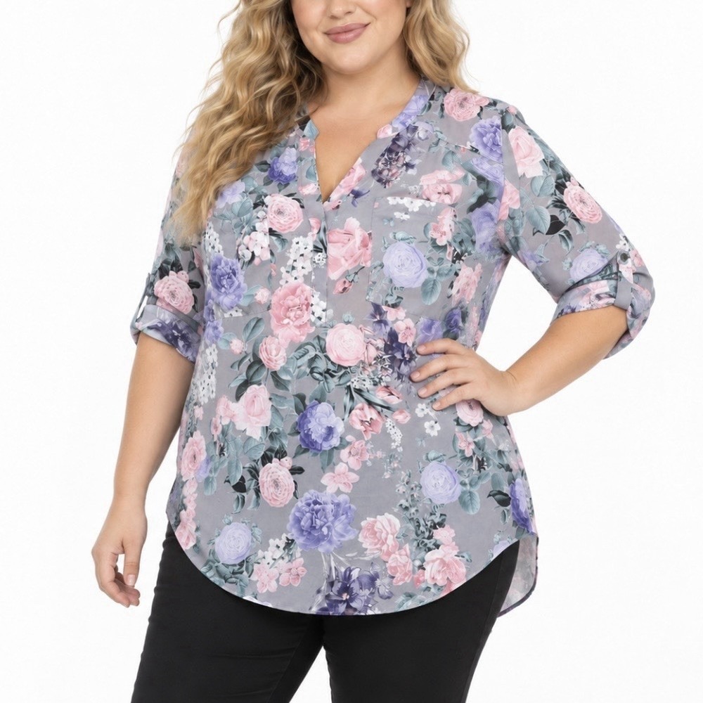 Torrid Harper Colorful Floral Georgette Pullover 3/4 Sleeve Blouse 2X Office